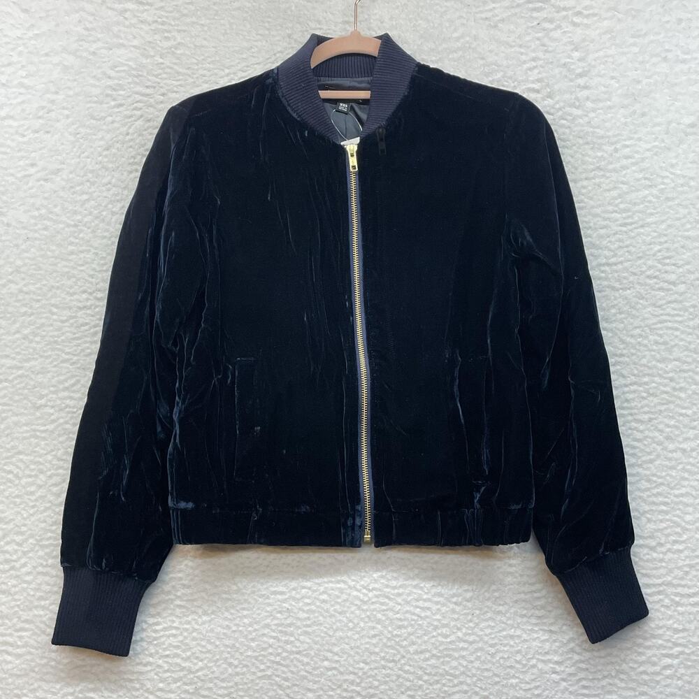 J.Crew Mercantile Jacket Womens XXS Blue Velvet Bomber Y2K Zip YKK Lined Collar